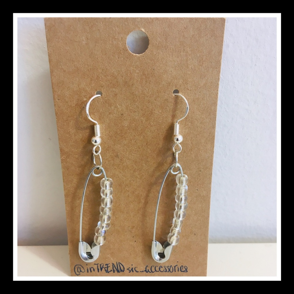 Beaded Safety Pin Handmade Earrings
